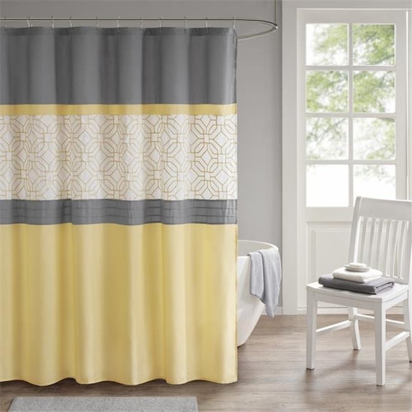 510 Design 5DS70-0096 72 x 72 in. Embroidered & Pieced Shower Curtain with Liner - Yellow & Gray 5DS70-0096 - main
